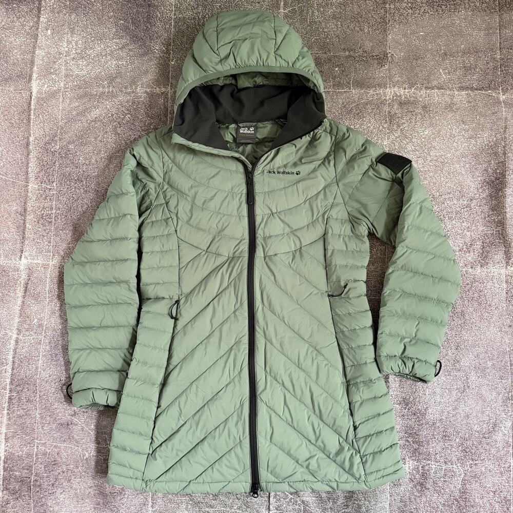 Women's Jack Wolfskin 800 Fill Down Frozen Palace Green Hooded Coat Jacket Sz M